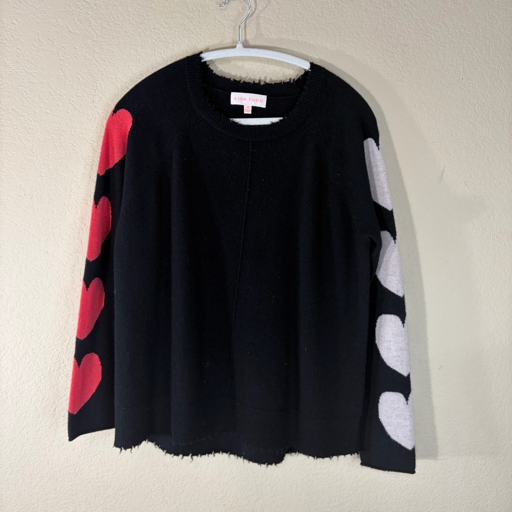 LISA TODD heart stealer Cashmere Sweater in Black Sz M Luxury Preppy Casual - Picture 4 of 15